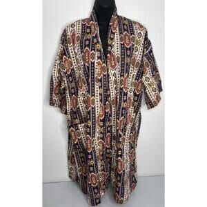 Vintage 1970’s Retro Patterned Floral Multicolor Bronzini Short Sleeve Robe OS
